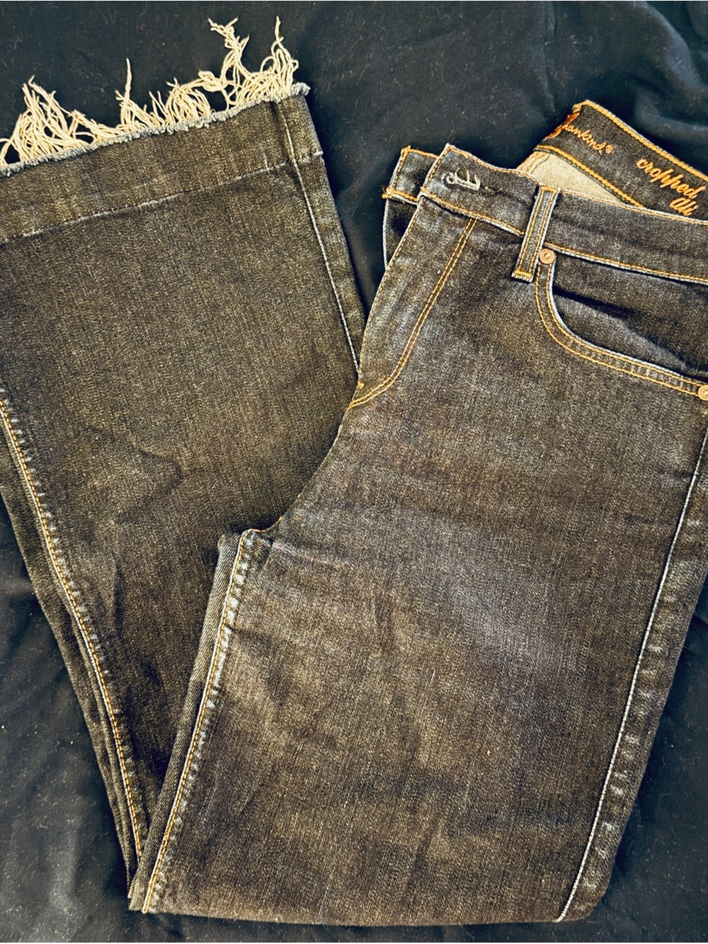 7 For All Mankind Women's Dark Wash Wide Leg Jeans with Frayed Hem